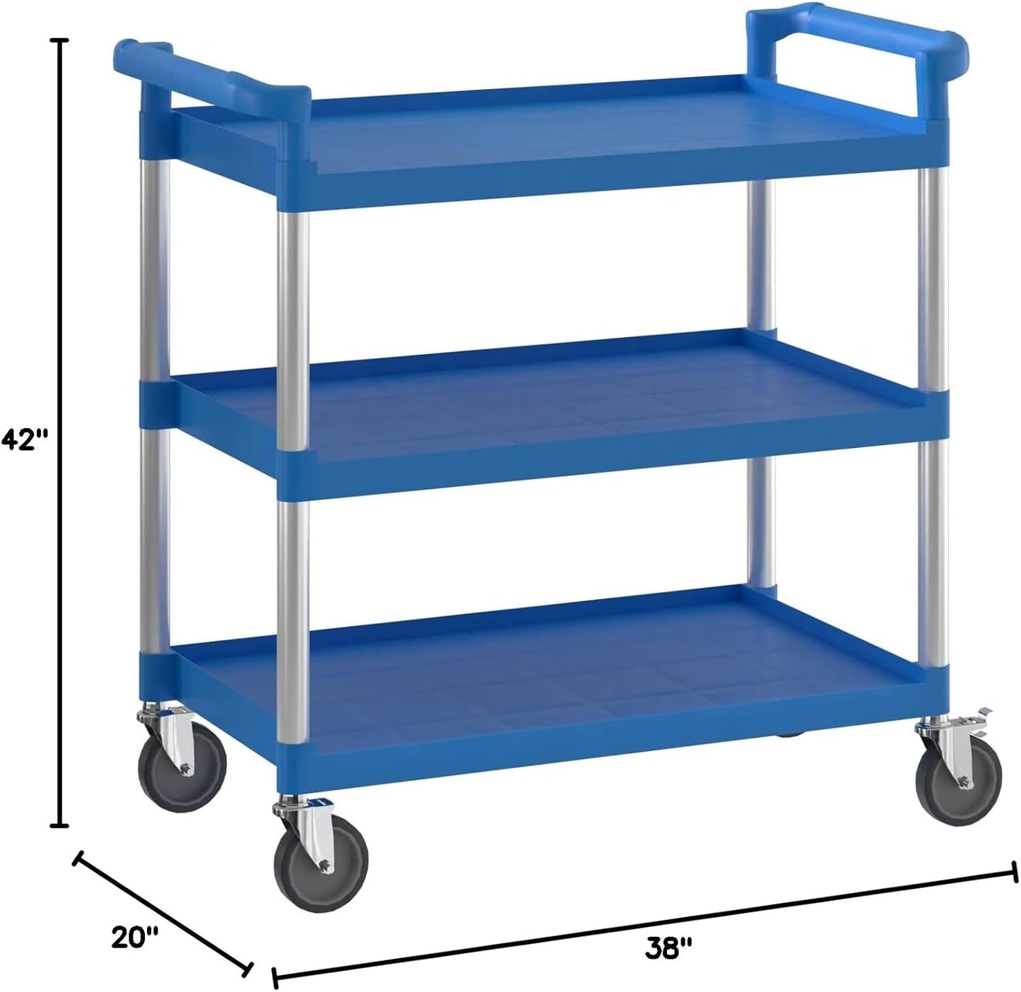 Blue Utility/Bussing Cart with Three Shelves - 42" x 20"