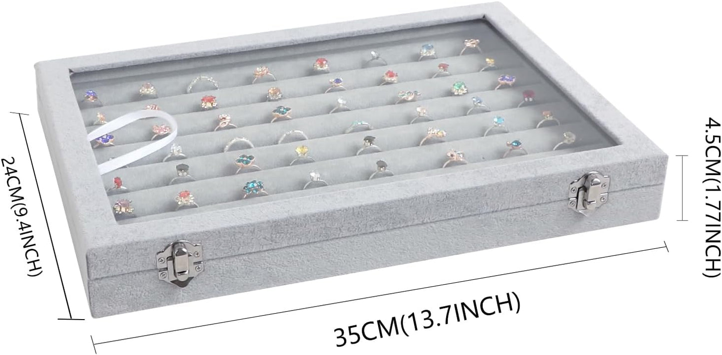 Wudygirl 7 Slot Ring Holder Velvet Jewelry Organizer Jewelry Tray for Drawer Rings Storage Ring Display Showcase Tray Stackable(Ring Box)
