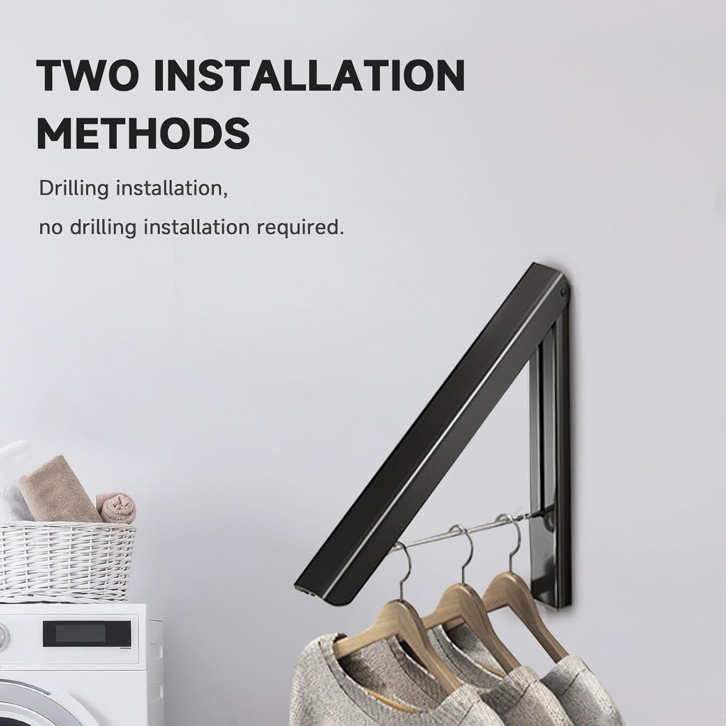 Retractable Clothes Drying Rack,Space Saver Wall-Mounted Retractable & Foldable Clothes Hanger for Laundry Room,Bedroom,Closet Storage Organization (1pcs, Black)
