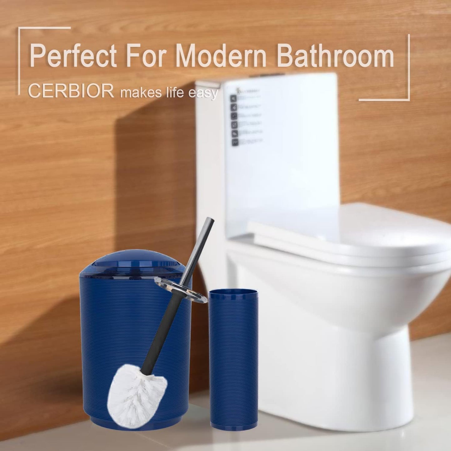 CERBIOR Bathroom Accessories Set 6 Piece Bath Ensemble Includes Soap Dispenser, Toothbrush Holder, Toothbrush Cup, Soap Dish for Decorative Countertop and Housewarming Gift (Blue)