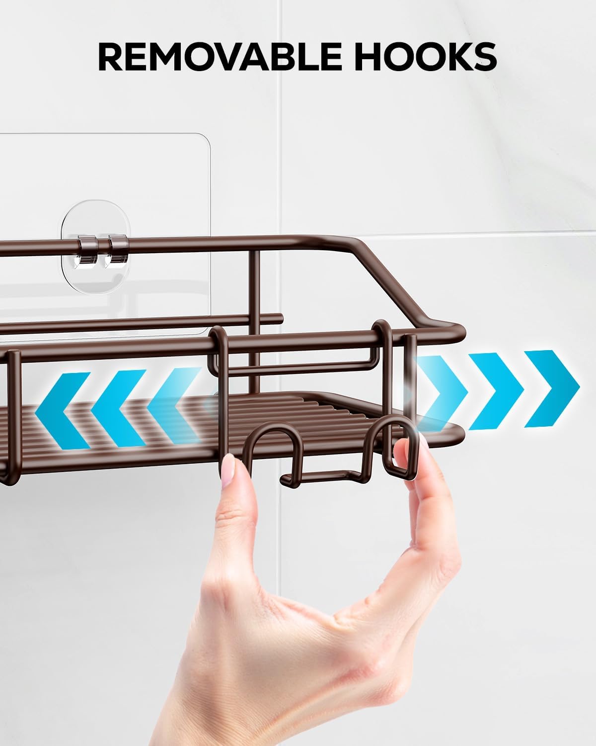 Nieifi Shower Caddy Shelf with Hooks Storage Rack Organizer Adhesive Stainless Steel without Drilling for Bathroom, Lavatory, Washroom, Restroom, Shower, Toilet, Kitchen (Brown, 3 Pack)