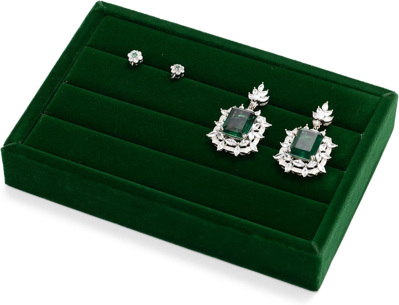 Oirlv 3 Slots Velvet Small Ring Organizer Earrings Trays Showcase Display Storage Insert Holder for Jewelry Box, Drawer, Dresser(Green,M)