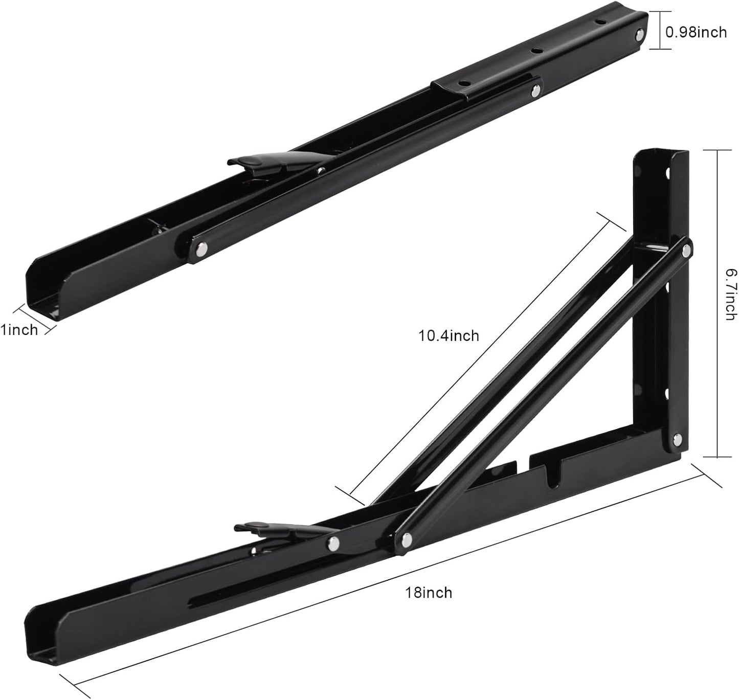 YUMORE Folding Shelf Brackets, 18 Inch Heavy Duty Collapsible Shelf Bracket, Black DIY L Bracket for Workbench Folding Table Hinge, Max Load: 330lb, 2 Pack
