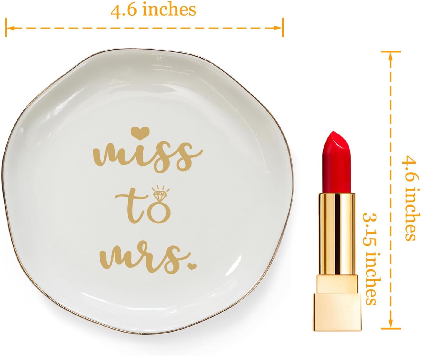 HOME SMILE Miss to Mrs Ring Dish - Bride Gifts, Bridal Shower Gifts - Ceramic White