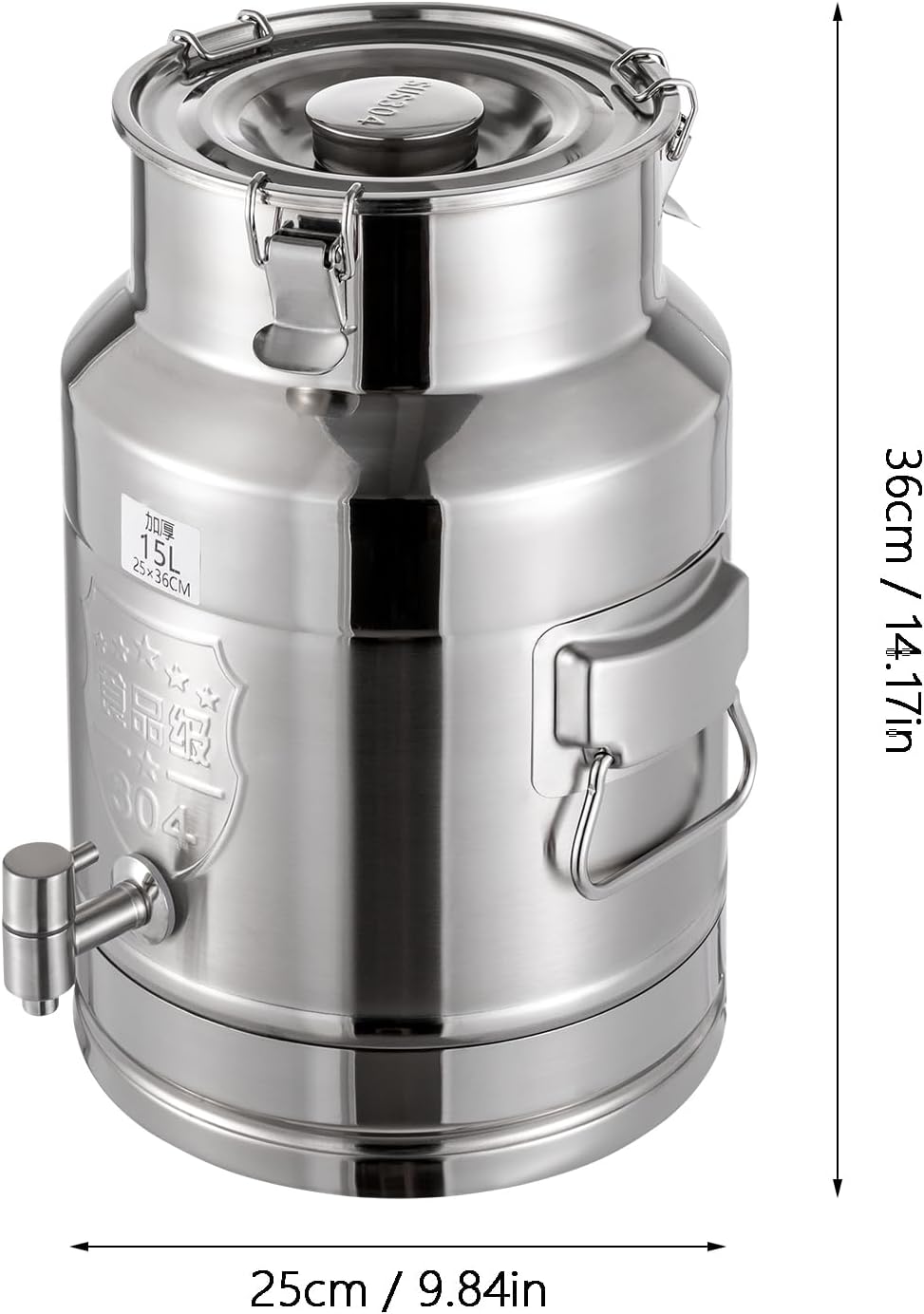 Milk Can Barrel Stainless Steel Beverage Drink Dispenser Large Capacity Storage Bucket Container with Faucet and Handles for Milk Coffee Wine Oil Rice Cereals Water (15L/3.96Gal)