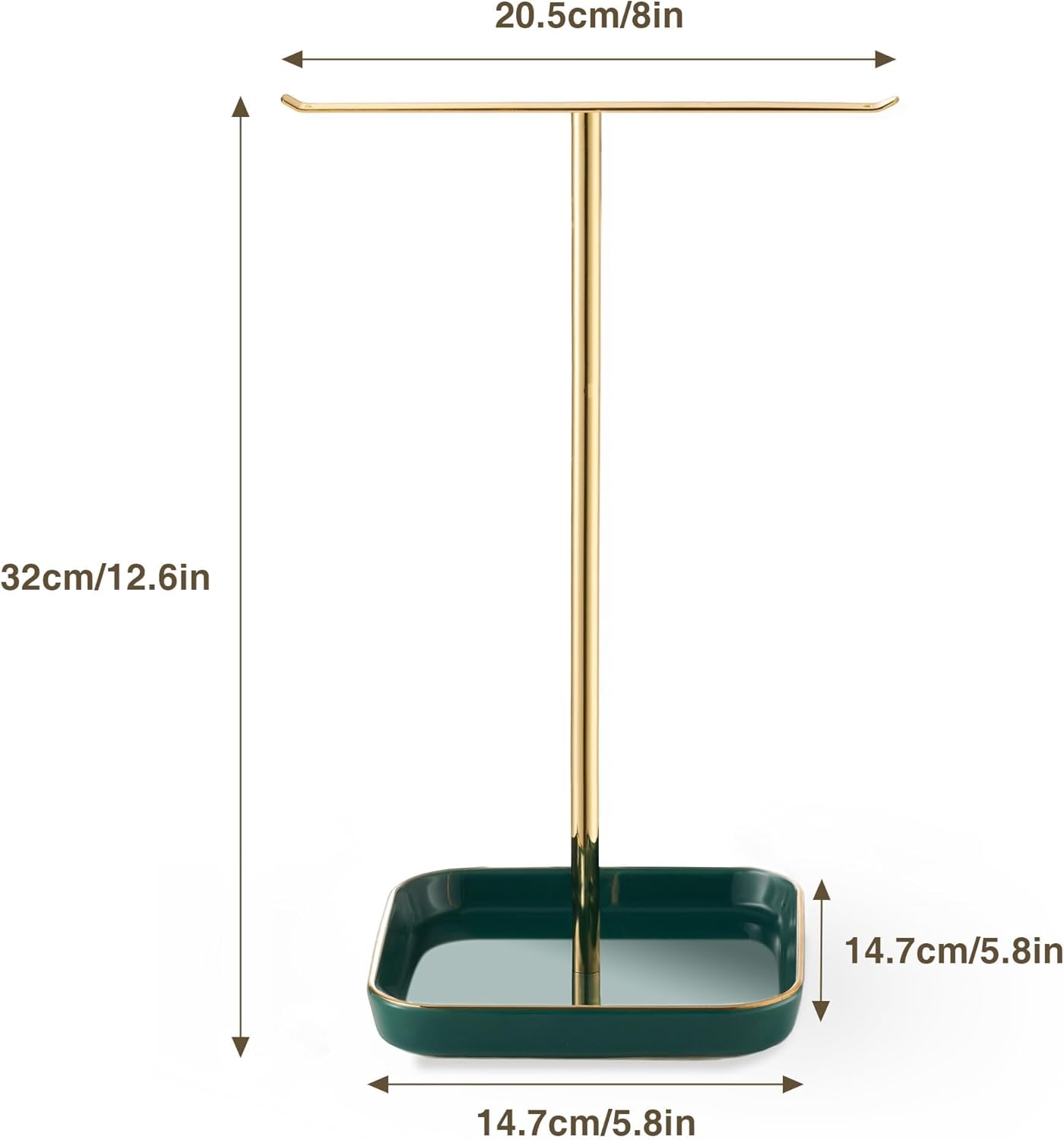 Jewelry Holder Stand with Ceramic Base: 12" Tall Necklace Organizer Rack, Tree Design Display Storage for Necklaces, Bracelets, Rings, Earrings, Aesthetic Room Décor for Girls and Women, Green