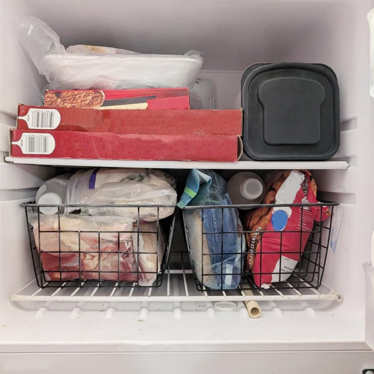 3 Pack Large Wire Baskets for Organizing 14.2'' Metal Wire Baskets with Built-in Handles, Wire Storage Basket Black Metal Freezer Organizer Wire Basket for Pantry, Cabinets, Bathroom