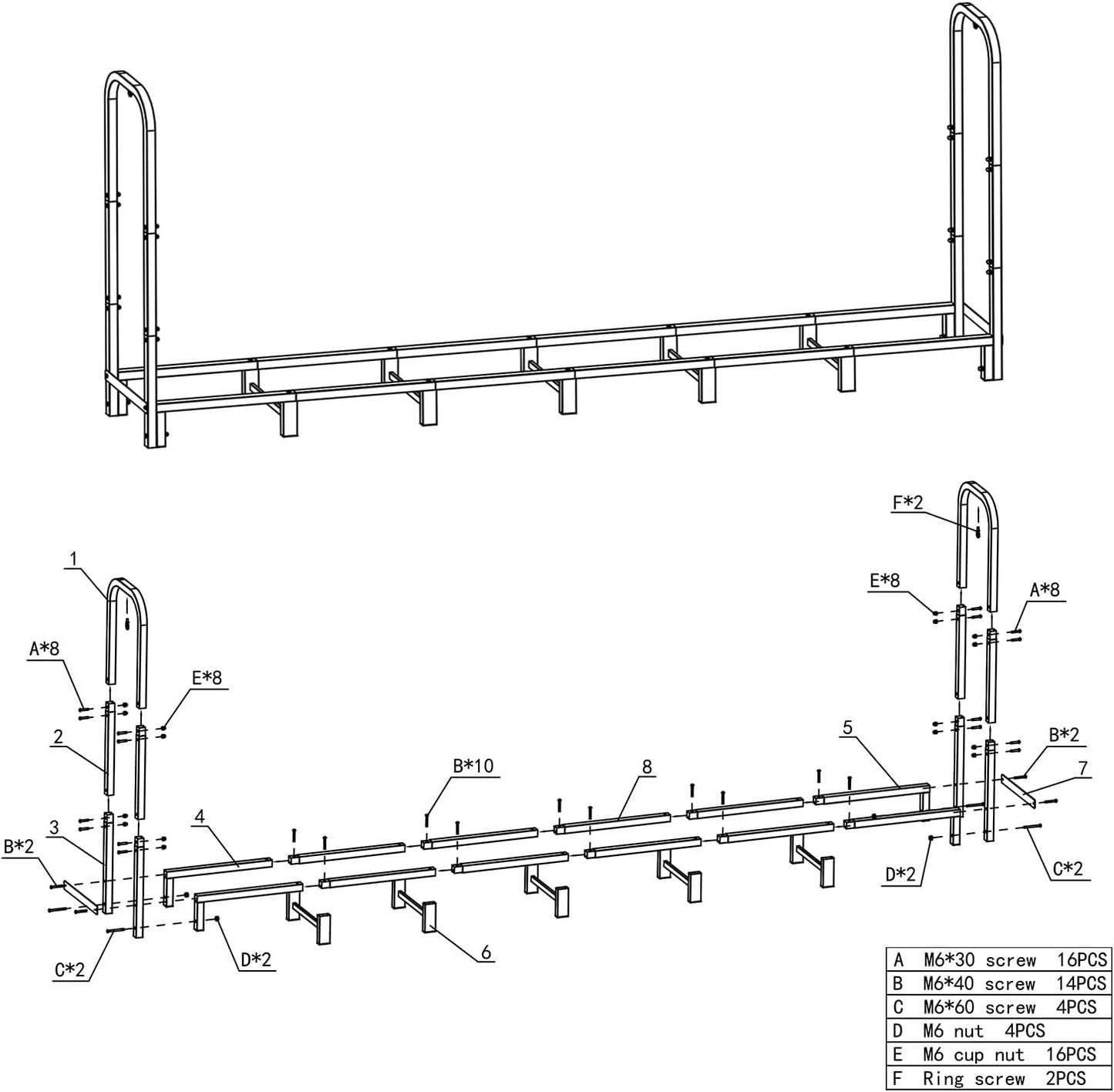 8FT Firewood Rack Outdoor, Heavy Duty Adjustable Firewood log Storage & Holder, Wood Pile Lumber Storage Rack Stacking Outside for Courtyard Patio.