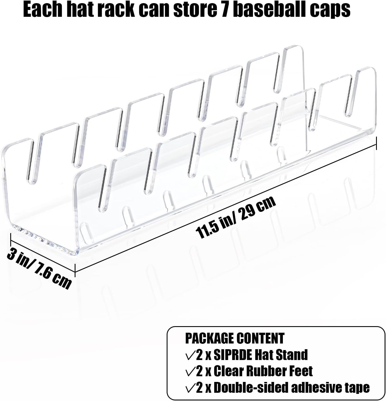 SIPRDE Hat Stand for Baseball Caps Display and Organizer - 2 Pack, No Install Acrylic Hat Holder for 14 Baseball Caps for Bedroom, Closet, Dresser(Clear)
