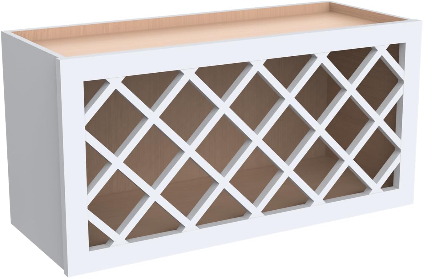 Solid Wood RTA Grid Wine Rack Cabinet for Kitchen, Dining Room, Cellar - Wall-Mounted Bottle Storage (SK-White, 36" Width x 12" Depth x 18" Height)