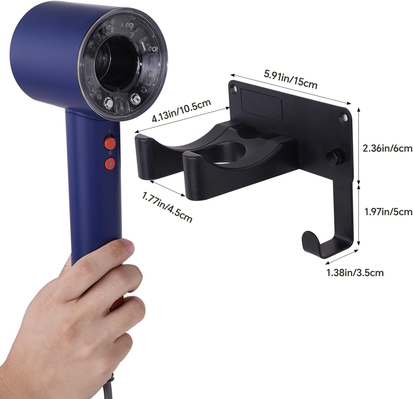Dyson Hair Dryer Holder Wall Mounted, Hair Tool Organizer Self Adhesive Compatible with Blow Dryer Holder Aluminum HairDryer Holder Wall Mounted for Bathroom Black CHOCHOYAH