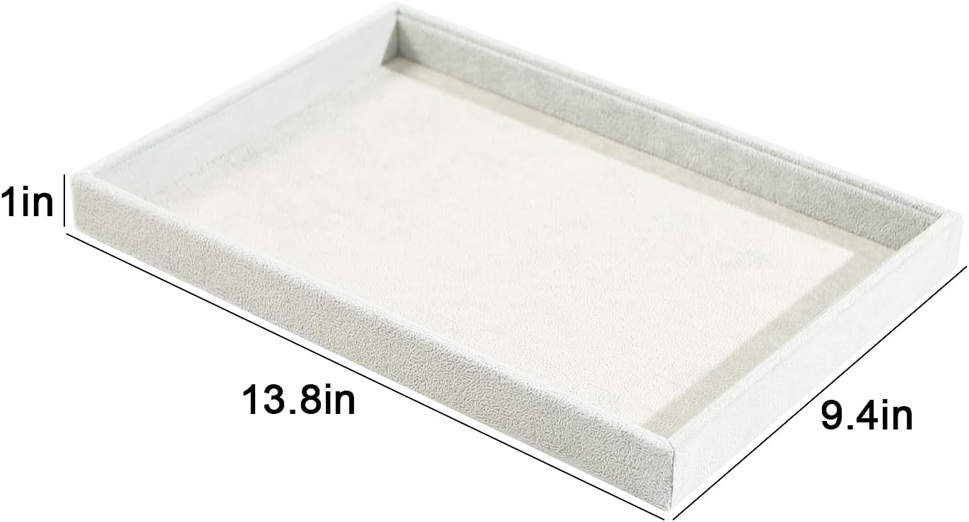 2pcs/Set Velvet Jewelry Tray, Grids Large Storage Tray for Bracelet Bangle Beads Display, Jewellery Organizer Box Tray for Home Drawer or Shop Store Selling Show (Grey Velvet)