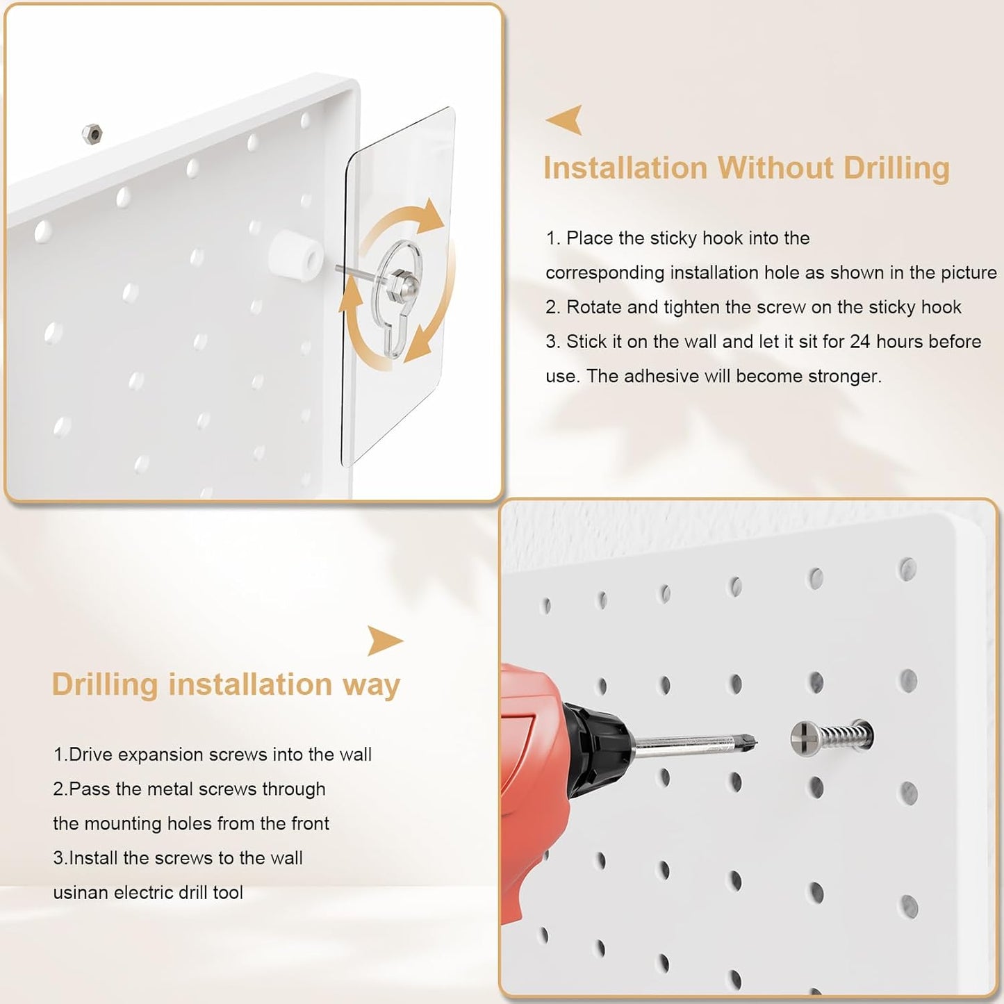 FZK Peg Board,36pcs Pegboard Kit, Includes 4 White Pegboard and Accessories,Plastic Peg Board,with Hooks Peg Board Wall Organizer for Office, Craft Room