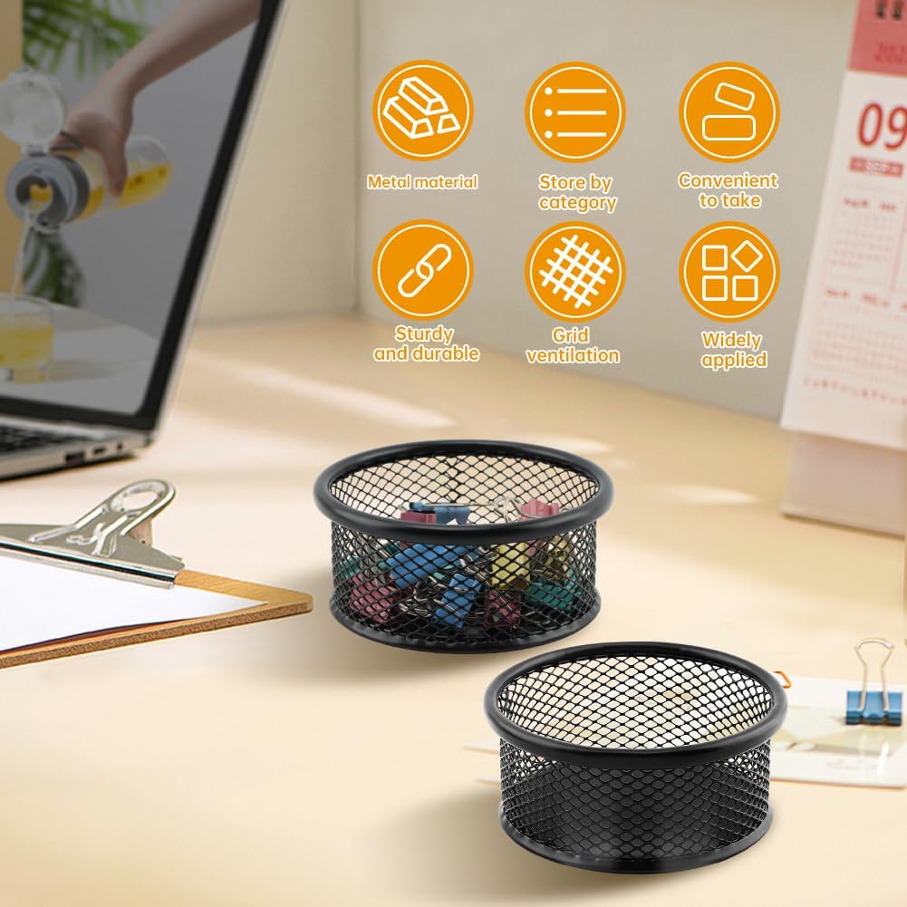 Paper Clip Holder With 50PCS Colored paper clips, 2/4PCS Stackable PaperClip Organizer for Desk,Metal Mesh PaperClip Holders with Non-Slip EVA Pad,for Office Binder Box(2pcs)