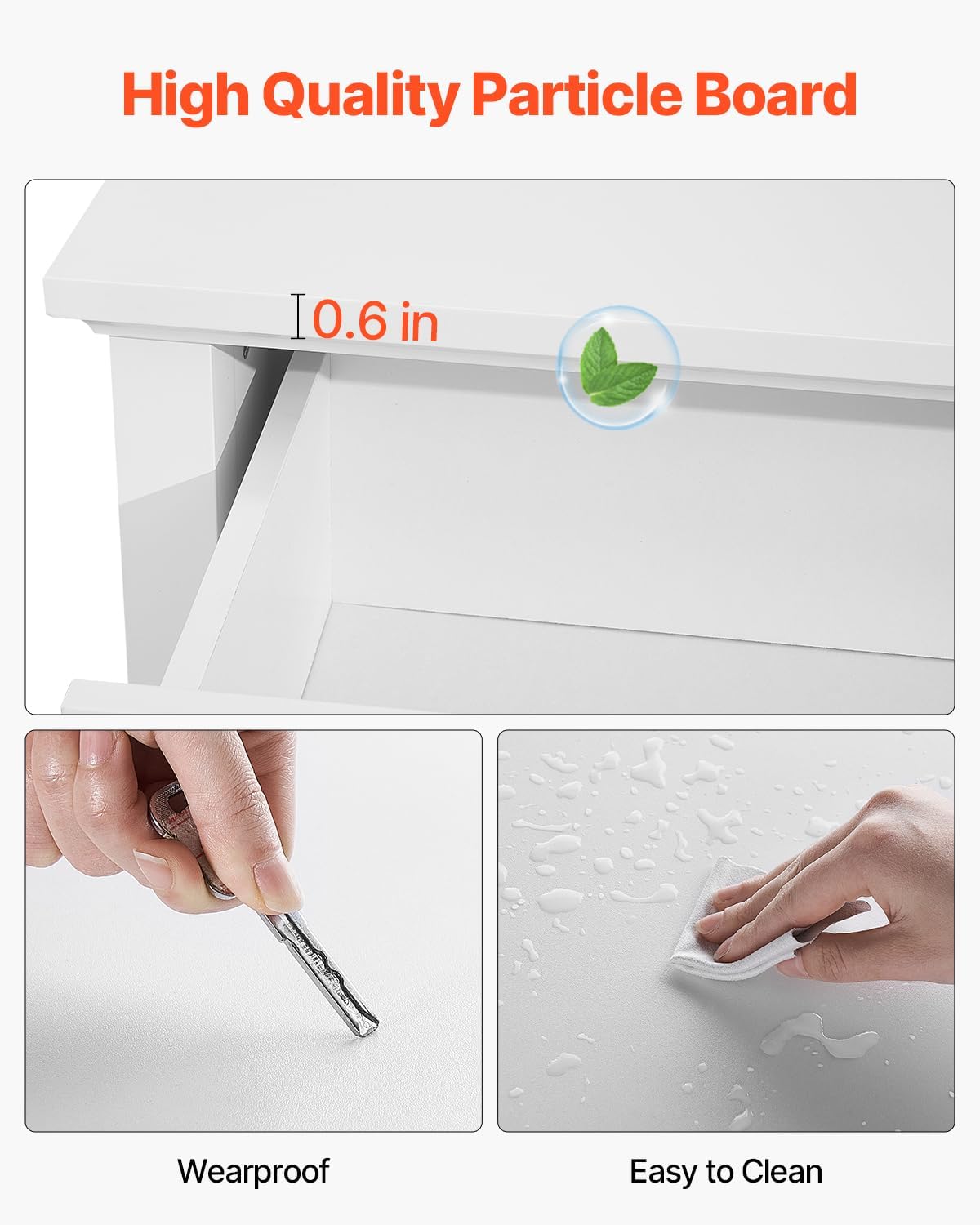 VEVOR 6 Drawer White Dresser, Wood Dresser Chest of Drawers with Middle Sliding Leg, Closet Storage Clothes Organizer for Bedroom, Living Room, Hallway, Entryway, Wide Drawer with Metal Handles