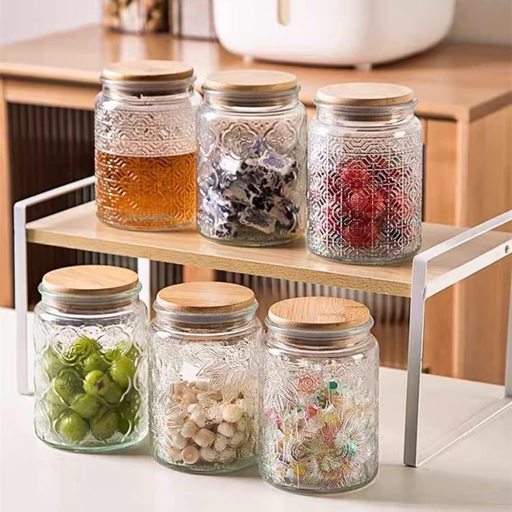ANSQU 2 Pack Vintage Glass Storage Jar, 23.7 FL OZ Glass Food Storage Containers with Bamboo Lid, Candy Jars with Lids for Kitchen Counter, Pantry, Coffee, Tea, Sugar
