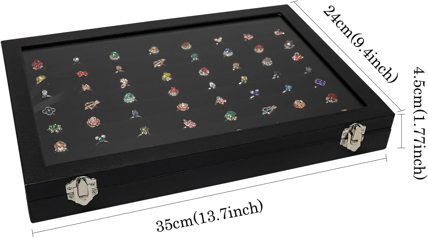Wudygirl 7 Slots Ring Holder Organizer Box with Transparent Lid Black Jewelry Organizer for Store Display Jewelry Holder for Rings(Ring Organizer)