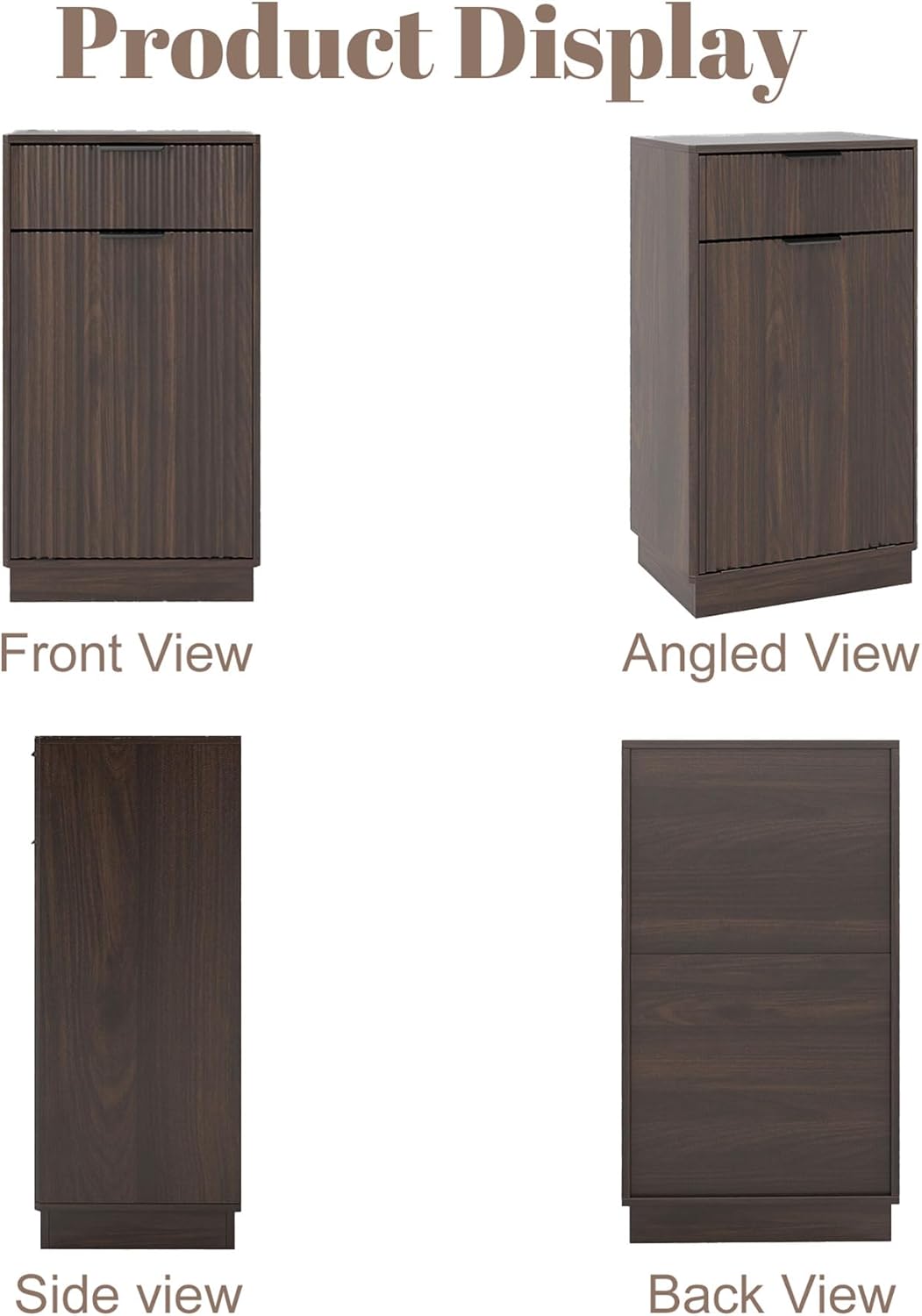 Tilt Out Trash Can Cabinet, Hidden Garbage Can Cabinet with Storage Drawers, Wave-Textured Front, 10 Gallon, Walnut