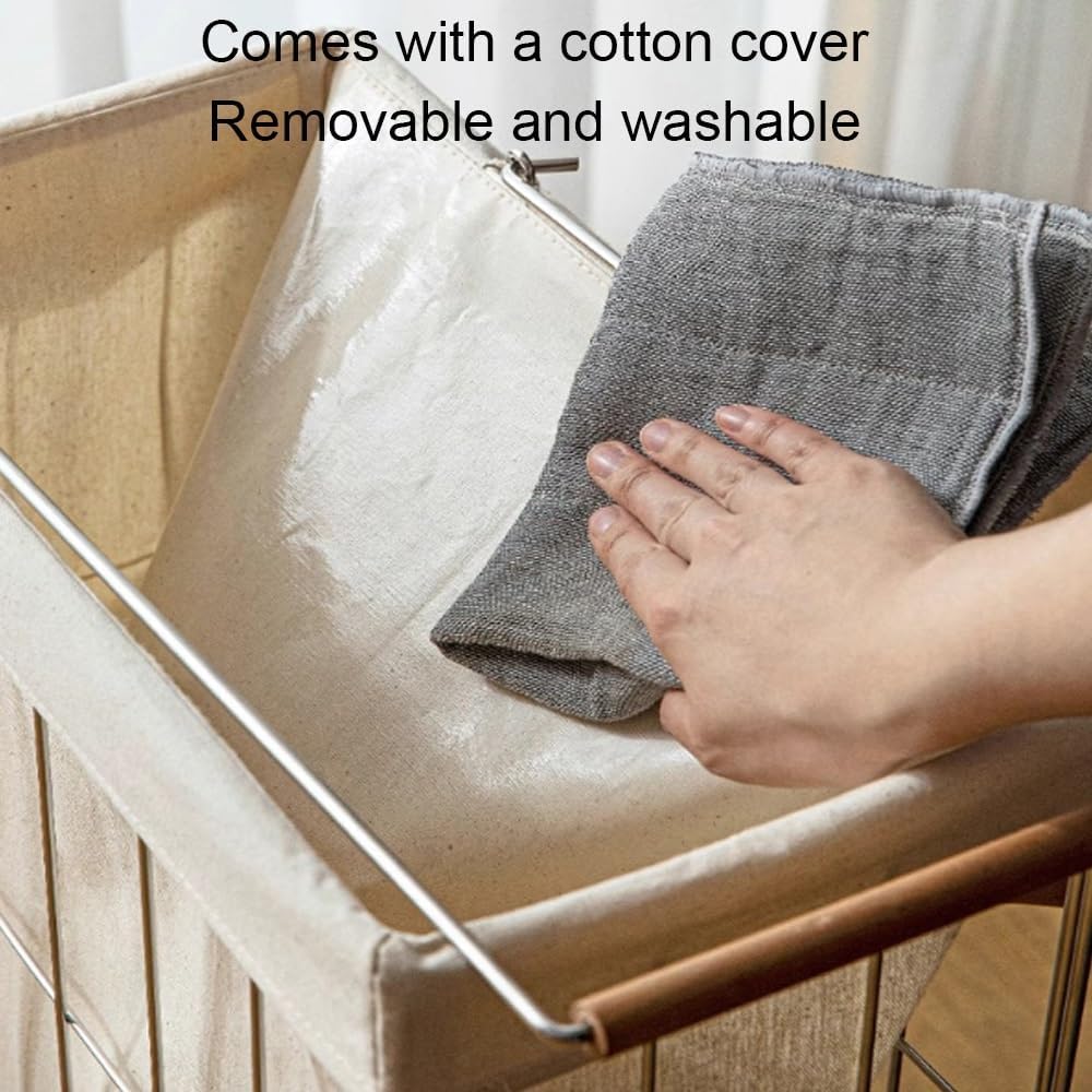 Rolling Laundry Cart with Baskets, Stainless Steel Hamper with Wheels, Slim Laundry Basket Organizer, Foldable Rolling Hamper for Bathroom and Living Room