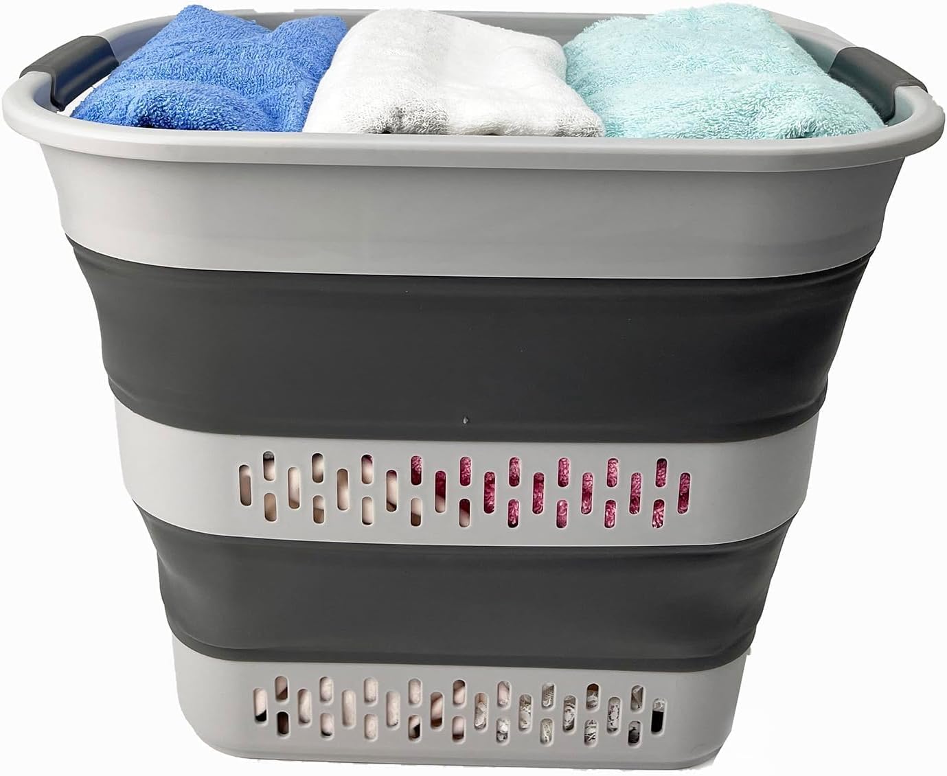 SAMMART 40L (10.5 Gallon) Collapsible Plastic Laundry Basket - Foldable Pop Up Storage Container/Organizer - Portable Laundry Hamper - Space Saving (1, Grey)