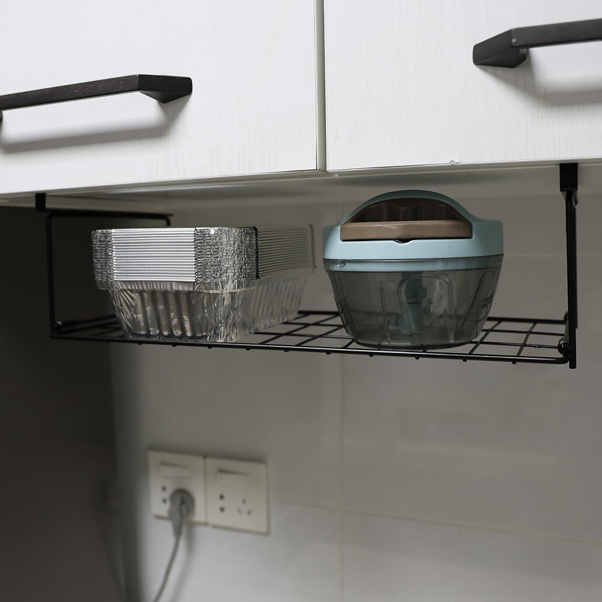 Foil and Plastic Wrap Organizer Kitchen Under Cabinet Desk Pantry Hanging Organizer Storage Foldable Rack (White