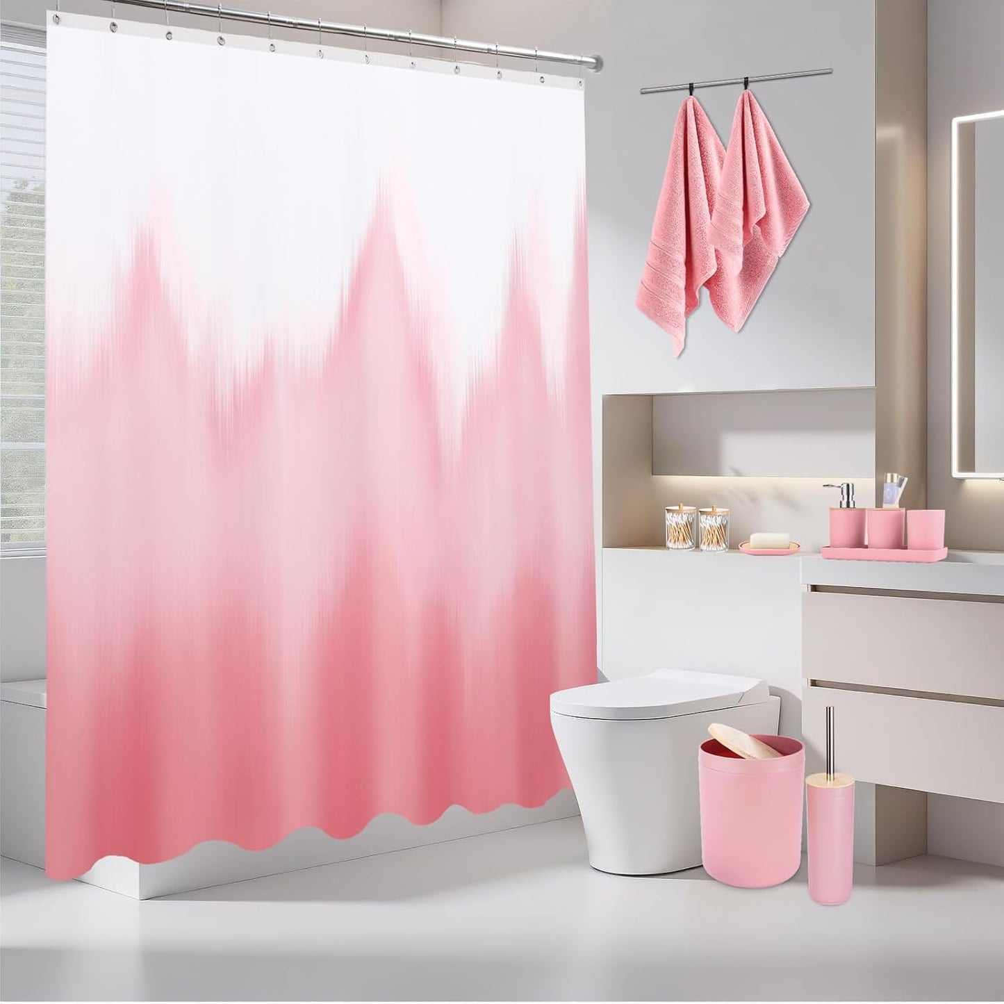 iMucci Bathroom Accessories Bathroom Sets with Shower Curtain, Bath Towel Set, Trash Can, Toilet Brush, Soap Dispenser, Bathroom Accessories Set Complete