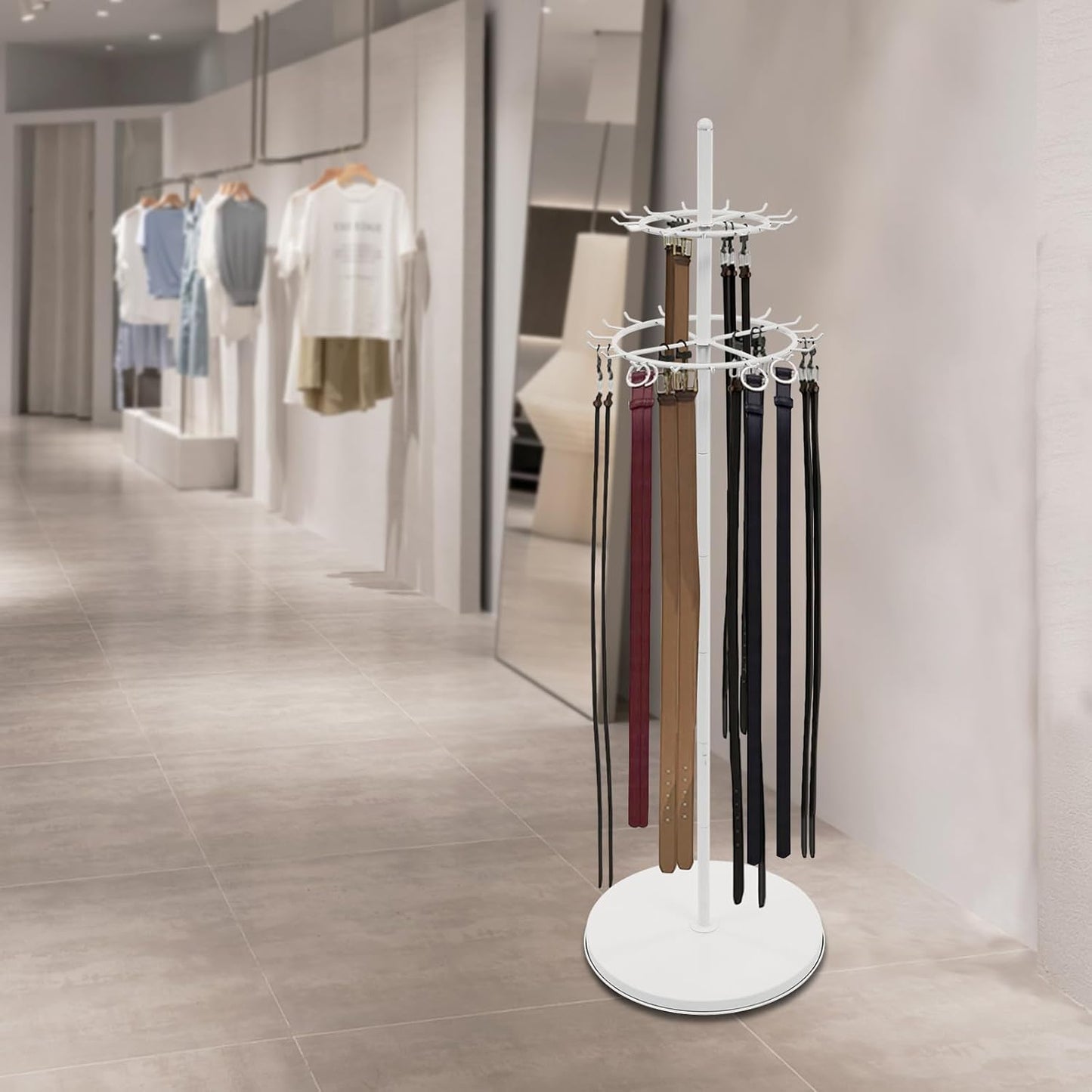 Floor Standing Belt Display, 66.1 Inch Metal Retail Tie Rack Hanger Organizer, Scarf Stand Shawls Purse Shelf for Home, Boutiques, Clothing Stores, Retail Stores