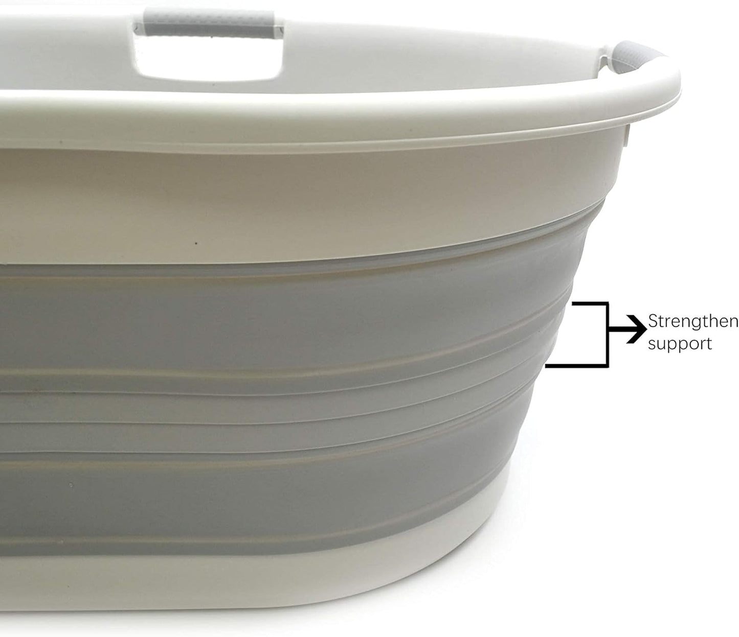SAMMART 57L (15 Gallons) Collapsible 3-Handled Plastic Laundry Basket - Oval Tub - Portable Washing Tub-Space Saving Laundry Hamper, Water Capacity 44L / 11.6 Gallon (2, Grey/Grey)