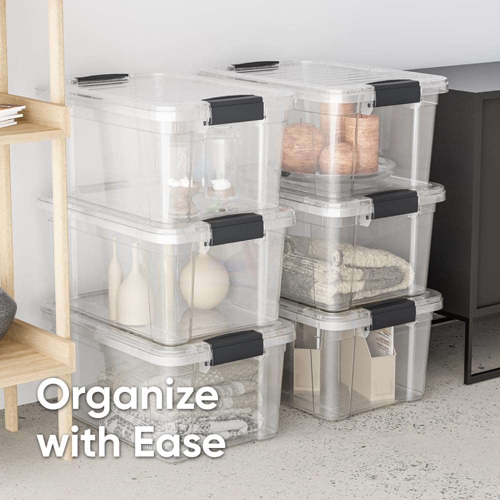 Superio Clear Storage Boxes with Lids, 14.25 Quart Plastic Container Bins for Organizing, Stackable Crates, BPA Free, Non Toxic, Odor Free, Organizers for Home, Office and Dorm, 6 Pack