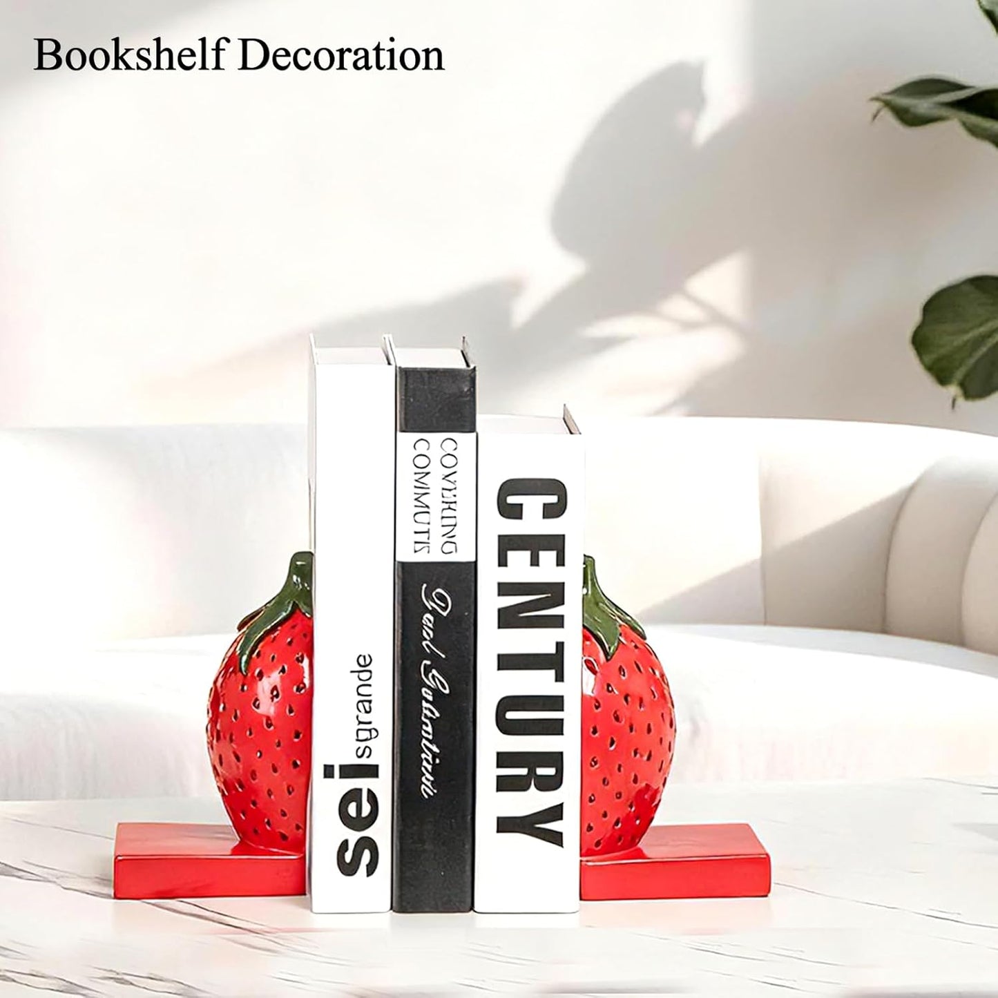 Strawberry Decorative Bookends, Resin Book Ends for Shelves with Cute Aesthetic Design, Bookshelf Decor for Home Office, Desk, Library, Book Holder for Heavy Books, Unique Gift, Set of 2