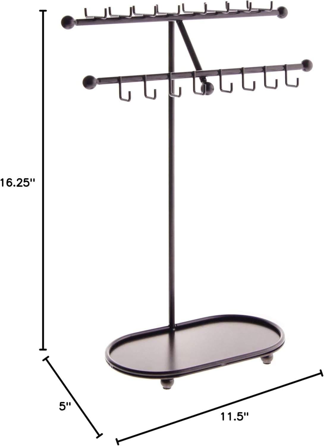 Angelynn's Sturdy Extra Long Necklace Holder Organizer Tall Tabletop Pendant Display Stand, Freestanding Large Capacity Jewelry Tree, Sharisa Rubbed Bronze 11 3/4" Wide x 16 1/2" Tall