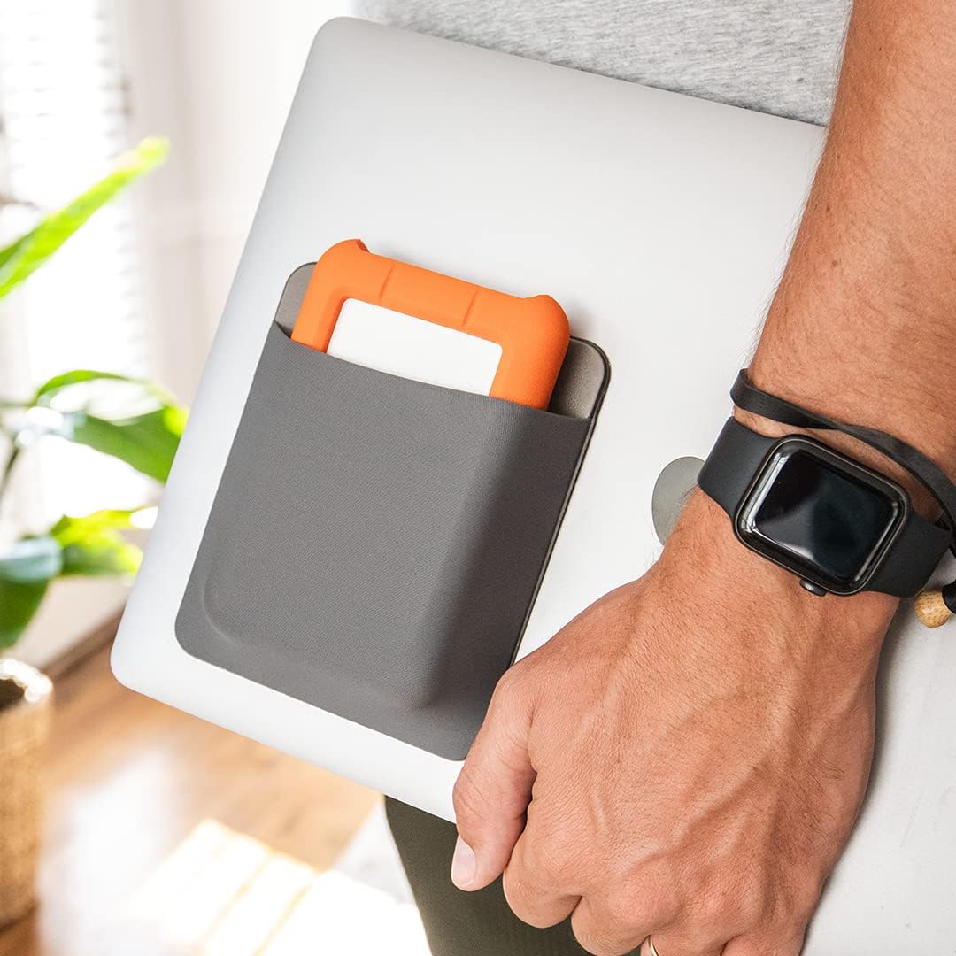 Slipdrive - Portable Hard Drive Sleeve for Laptop - HDD Hard Disk Drive - Reusable Adhesive - 5.5” x 4.5” Stick on External Hard Drive Carrying Case - Travel Pocket Pouch (Large, Gray)