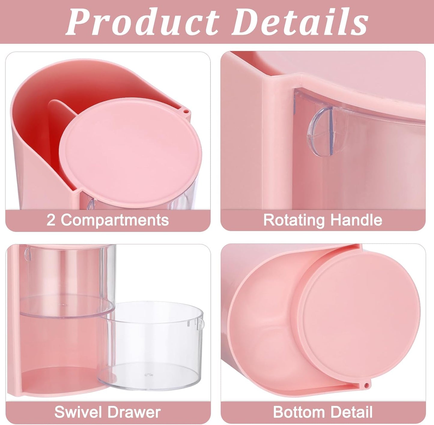Plastic Hair Accessories Organizer with Brush Holder Rotating Makeup Container Jewelry Storage Box for Vanity Bathroom Countertop, 2-Layer Pink