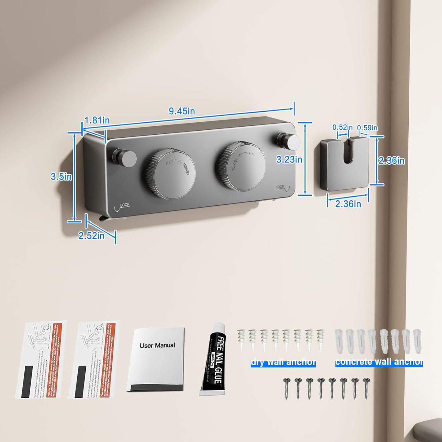 Retractable Clothesline Indoor, Non-Sagging Twin Clothes Line Retracting Outdoor Heavy Duty Clothes Drying Laundry Line Wall Mounted Stainless Steel Double Line-13.8 ft(Gray)
