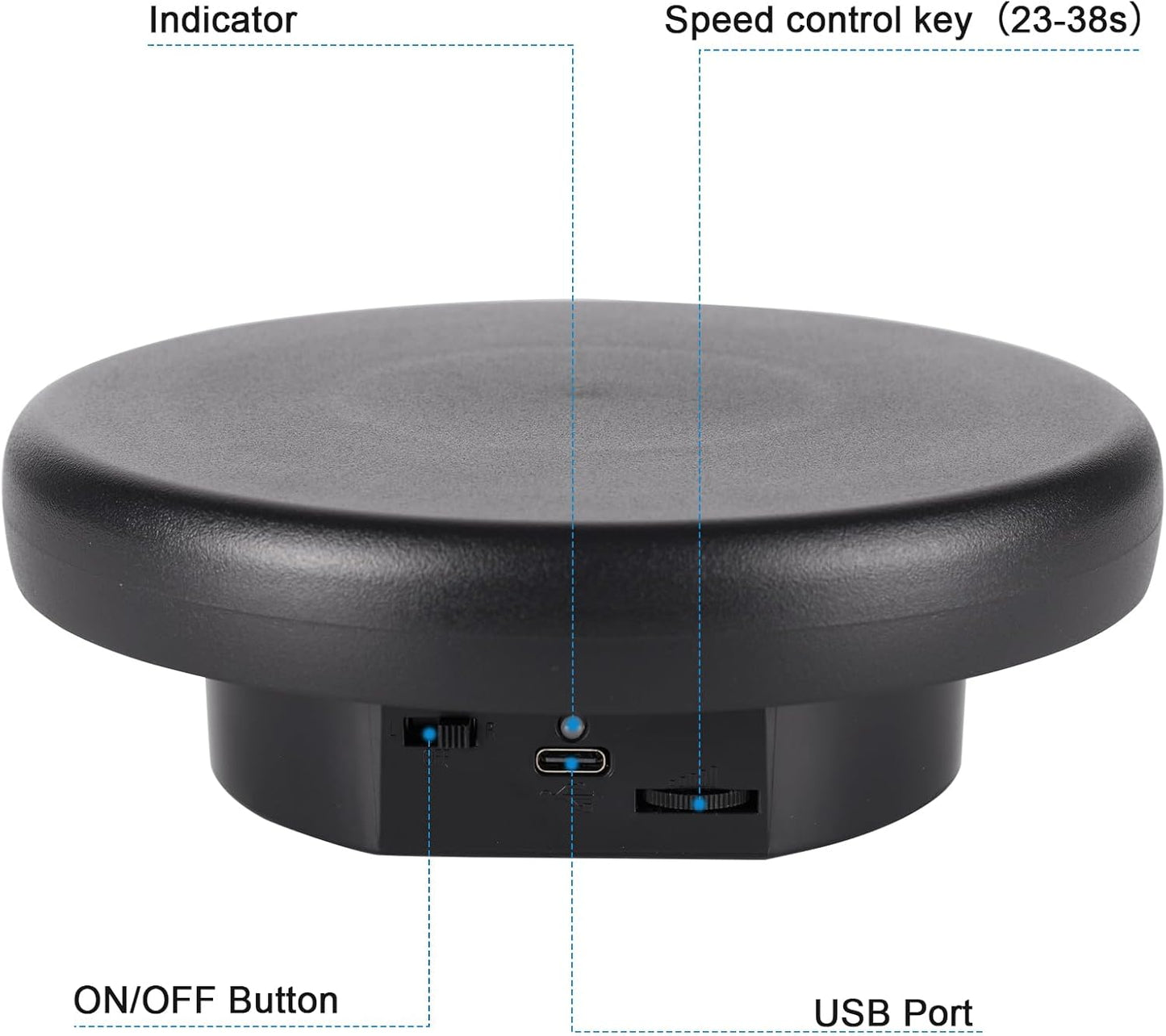 360° Electric Rotating Platform with Type-C Cable, 6.3in / 15lb Motorized Rotating Display for Jewelry Photography Products Live Show Video shoot, Mushroom Rotating Stand for 3D Model Cake Black