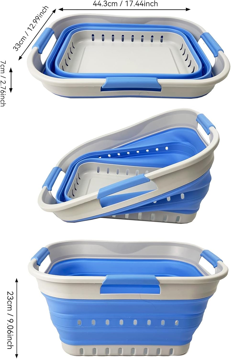 SAMMART Collapsible Plastic Rectangular Laundry Basket - Foldable Pop Up Storage Container/Organizer - Portable Laundry Hamper - Space Saving (Grey/Little Boy Blue, 19L)