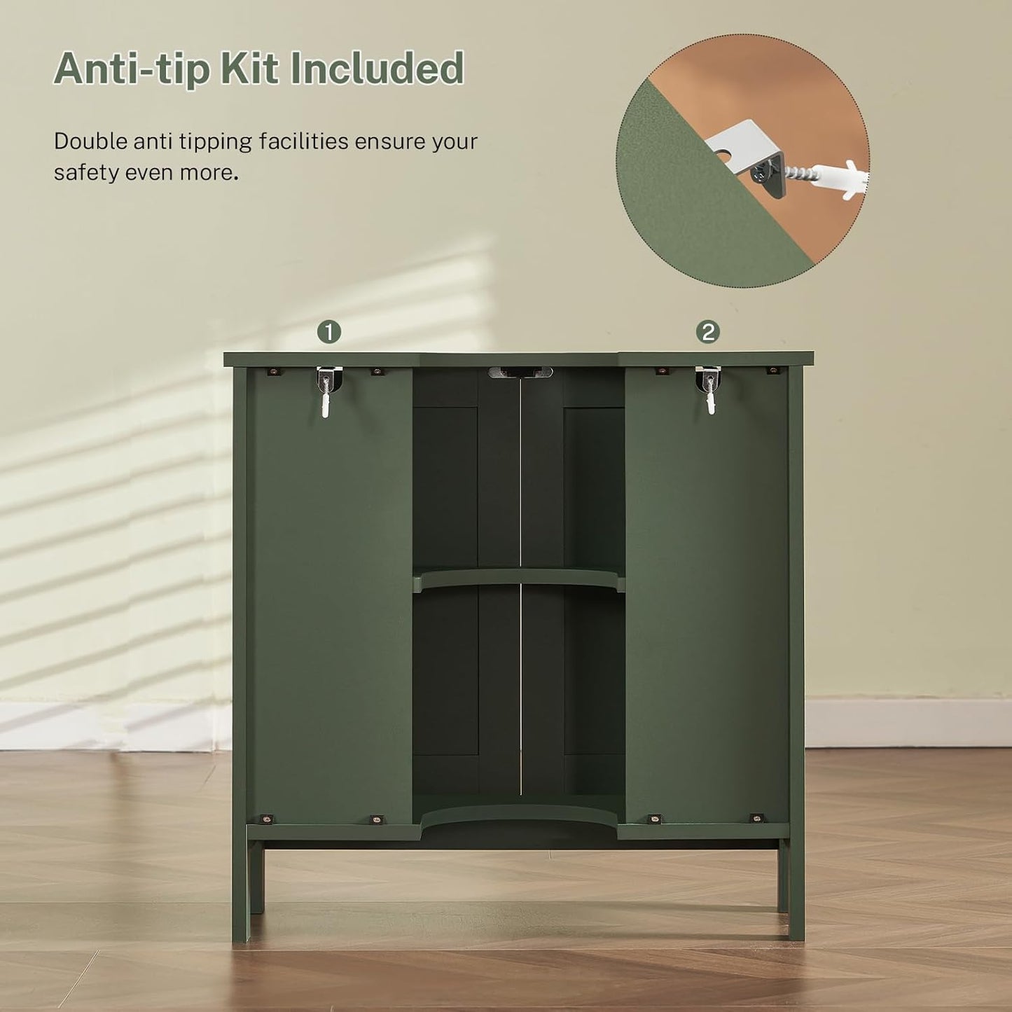 TEENFON Pedestal Sink Storage Cabinet, Under Sink Cabinet with 2 Doors & Shelf, Under Bathroom Sink Cabinet, Pedestal Sink Storage for Bathroom, Green