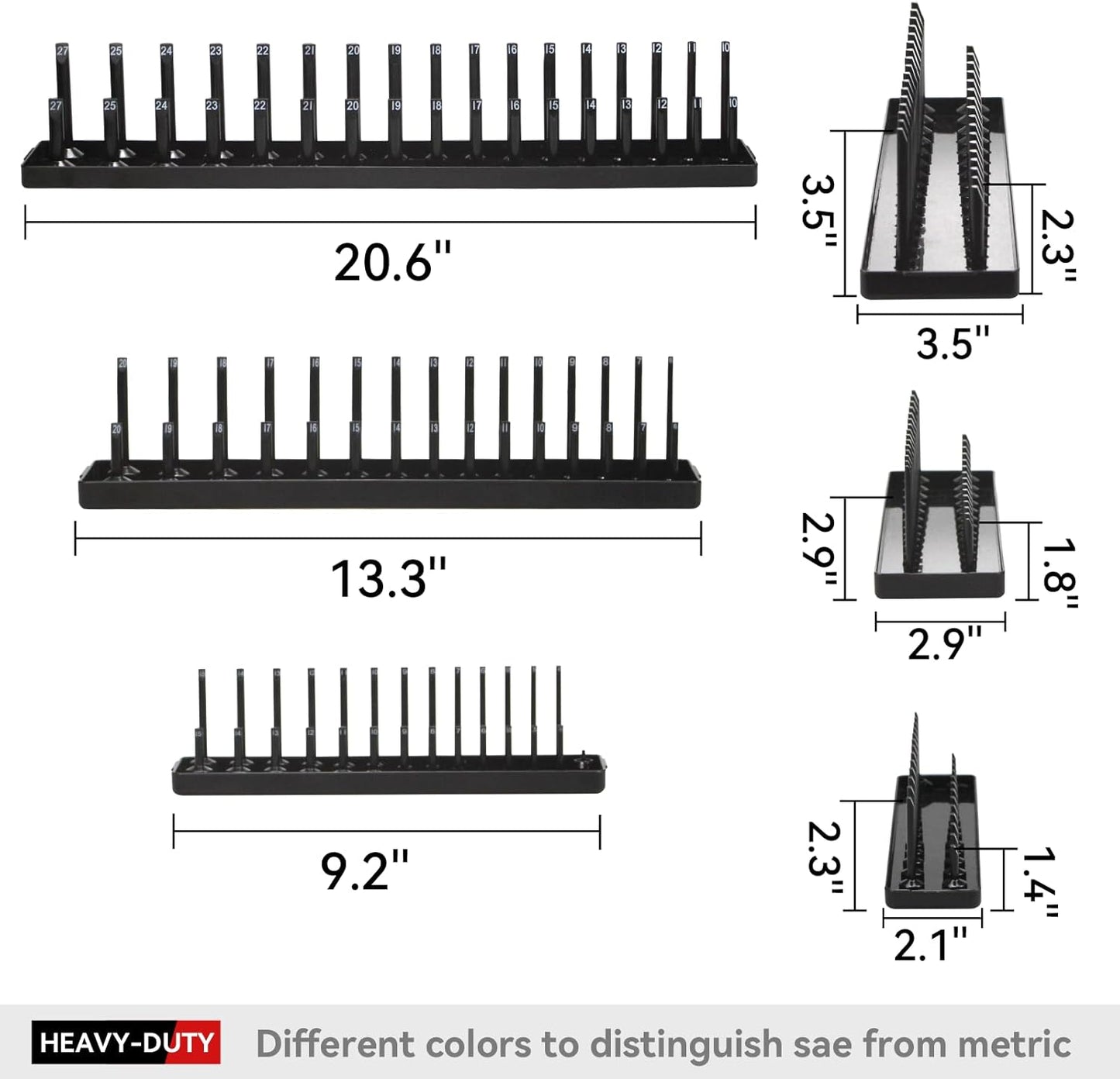 6PCS Socket Organizer Tray Set, Red SAE & Black Metric Socket Storage Trays, 1/4-Inch, 3/8-Inch & 1/2-Inch Drive Deep and Shallow Socket Holders for Toolboxes