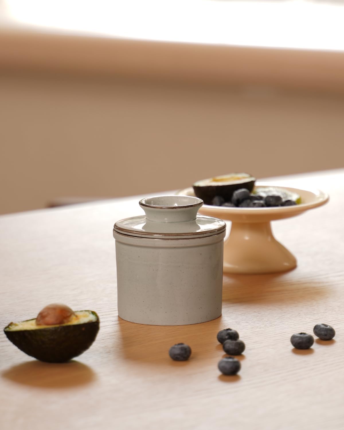 French Butter Dish, Butter Crock for Counter with Water Line, Ceramic Butter Keeper for Spreadable Butter - Chrismas Gift Home Kitchen Decor - Reactive Glaze Collection - Grey