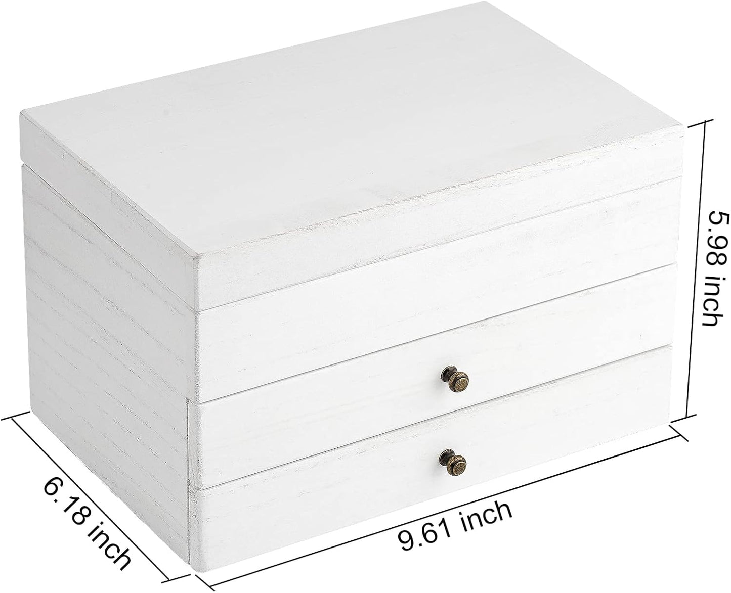 Meangood Jewelry Box Organizer for Women, 3 Layer Large Jewelry Storage Case, Rustic Wooden Jewelry Box with Mirror & Ring Tray for Necklace Earring Bracelets Rings, Vintage Style (White)