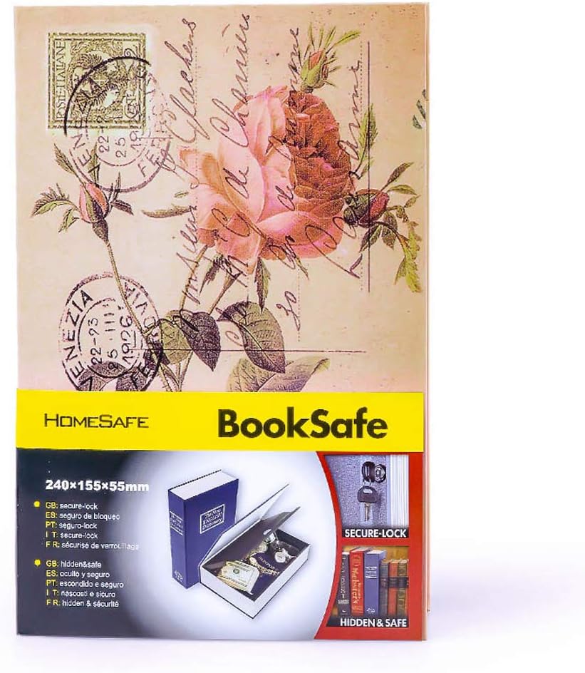 Diversion Book Safe Storage Box (9.5"×6"×2.2"), Dictionary Secret Safe Can with Security Key Lock, Diversion Book Hidden Safe (Rose-Key)