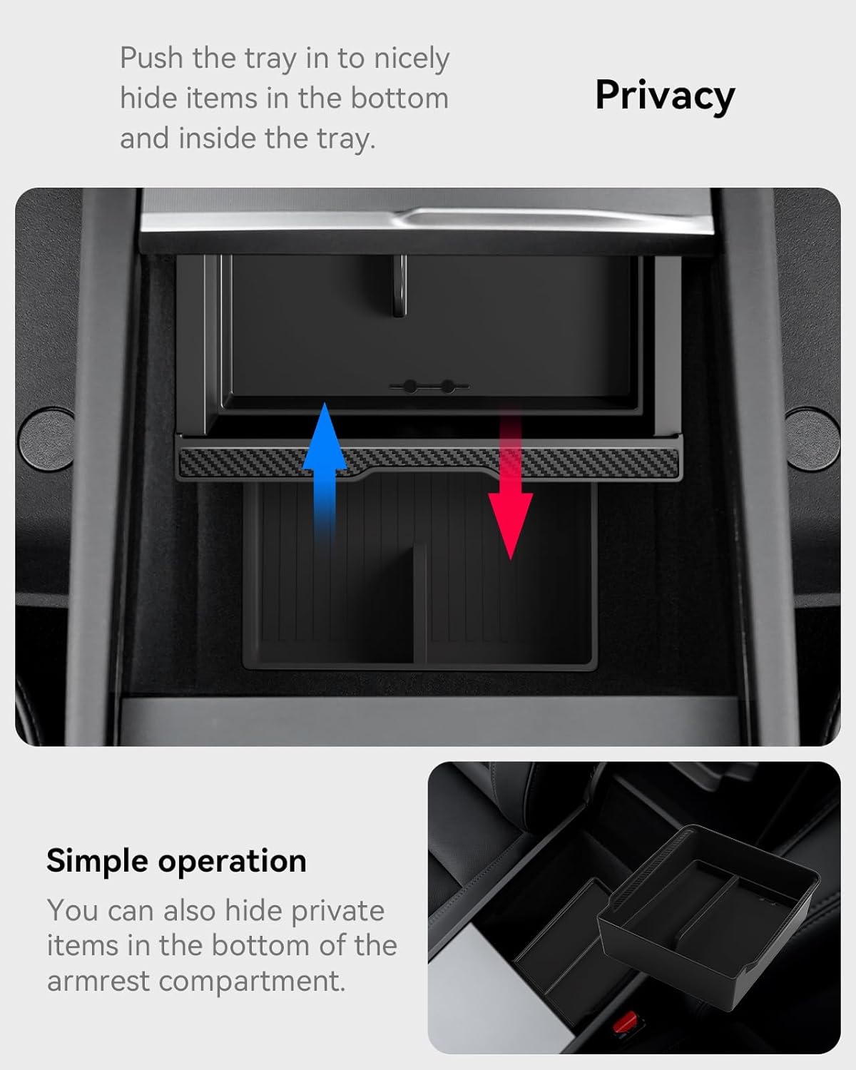 for Tesla New Model Y Juniper Center Console Organizer Tray Divided Storage Double Layer Space Slide smoothly Model Y 2025 2026 Accessorie - 4 PCS, Black