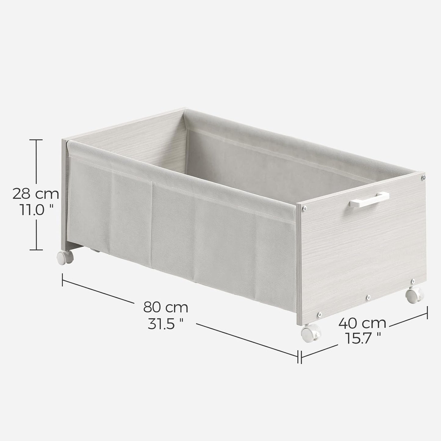Under Bed Storage with Wheels, Wooden Under Bed Drawers On Wheels, Rolling Under Bed Shoe Storage, Space Saving,White,Quadruple Size,90L