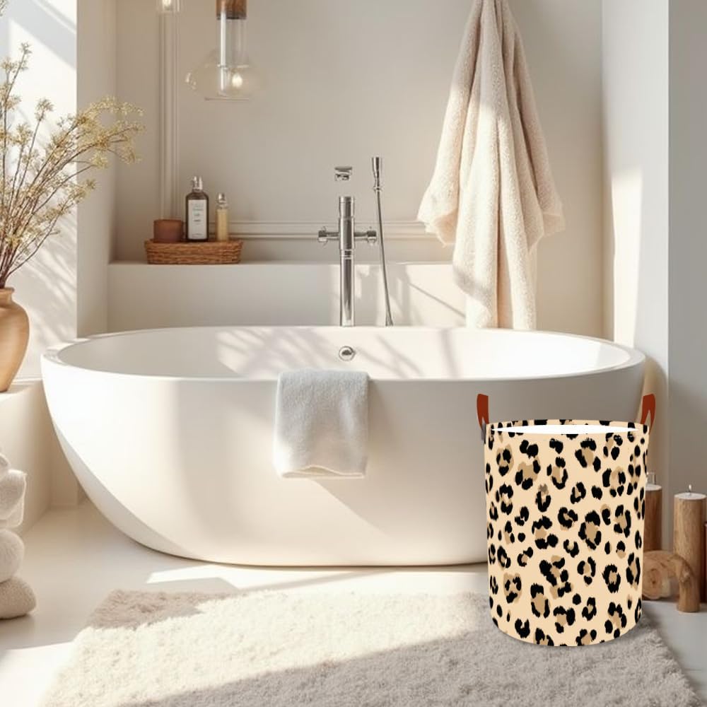 Laundry Baskets 15.7x19.7 Inch Large Classic Leopard Print Design Collapsible Laundry Hamper with Handles Oxford Fabric Clothes Storage Bin Foldable Dirty Clothes for Bedroom Bathroom Dorm