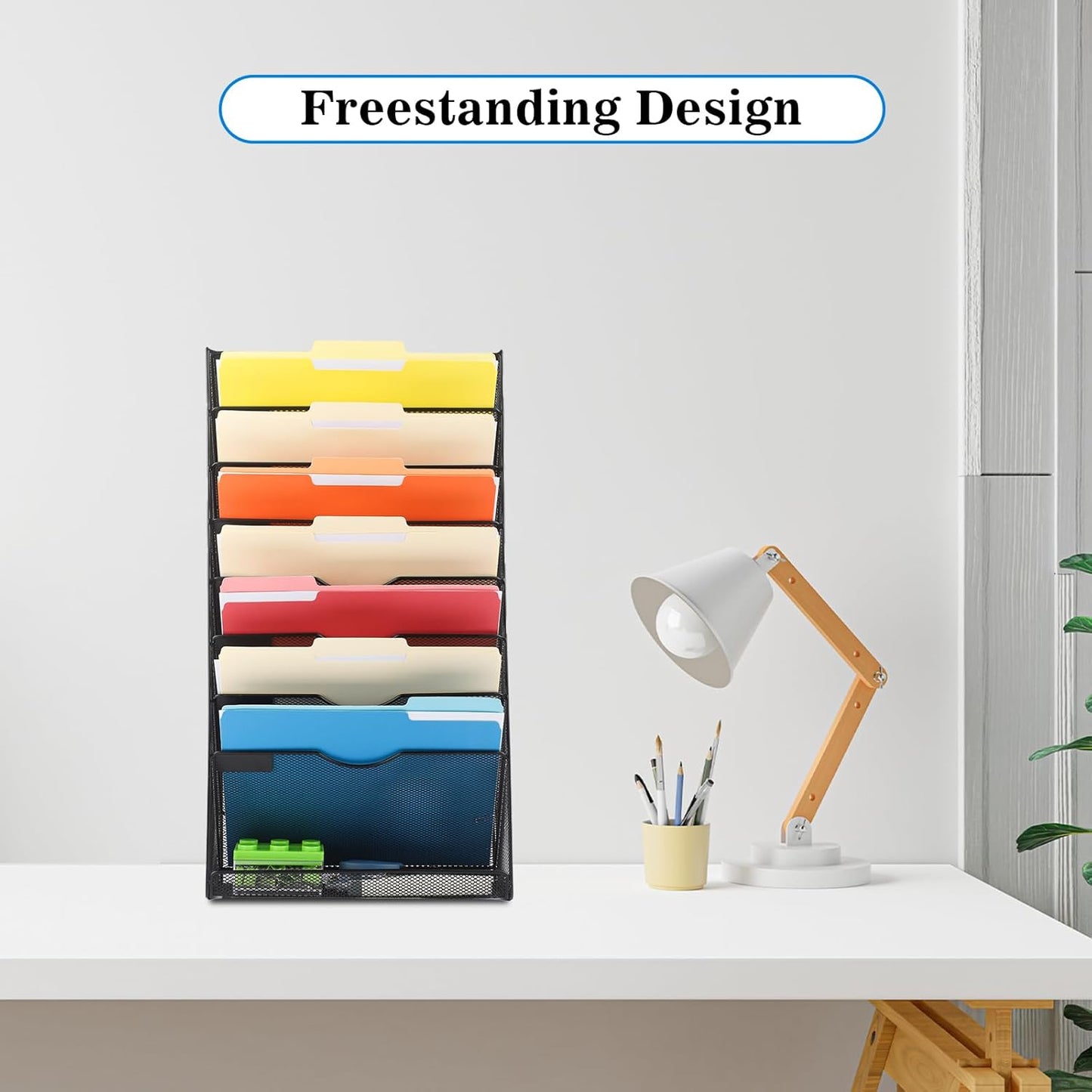 EASEPRES Desk File Organizer Mesh 9-Tier, Hanging Wall Mount Document Organization Stand, Desktop Vertical Mail Paper Folder Holder Rack with Bottom Tray for Office Home Cubicle Countertop, Black