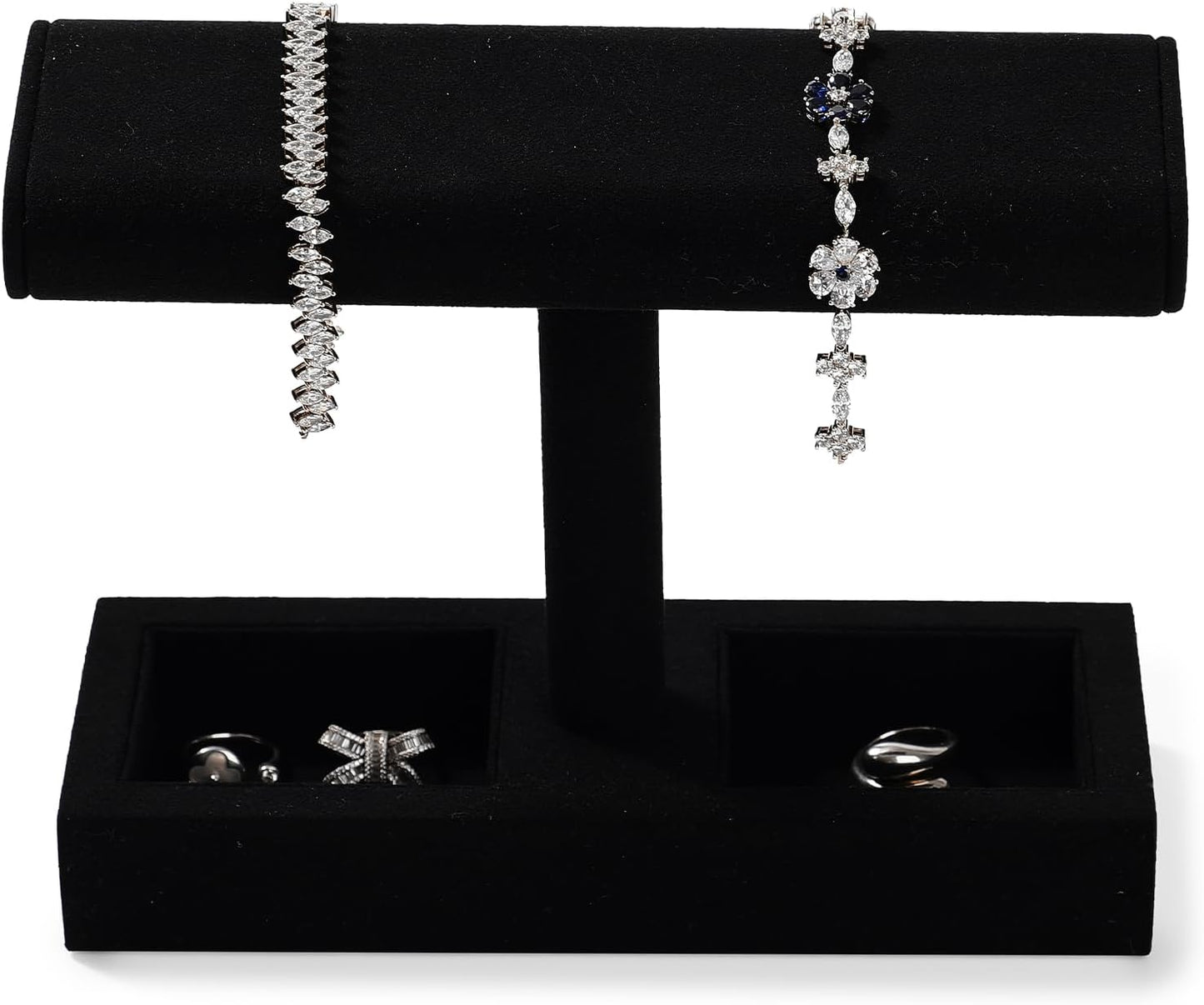 Oirlv Microfiber T-Bar Watch Display Stand Jewelry Display Props Jewelry Organizer Holder for Watch Bracelet Ring Earrings (Black,Microfiber)