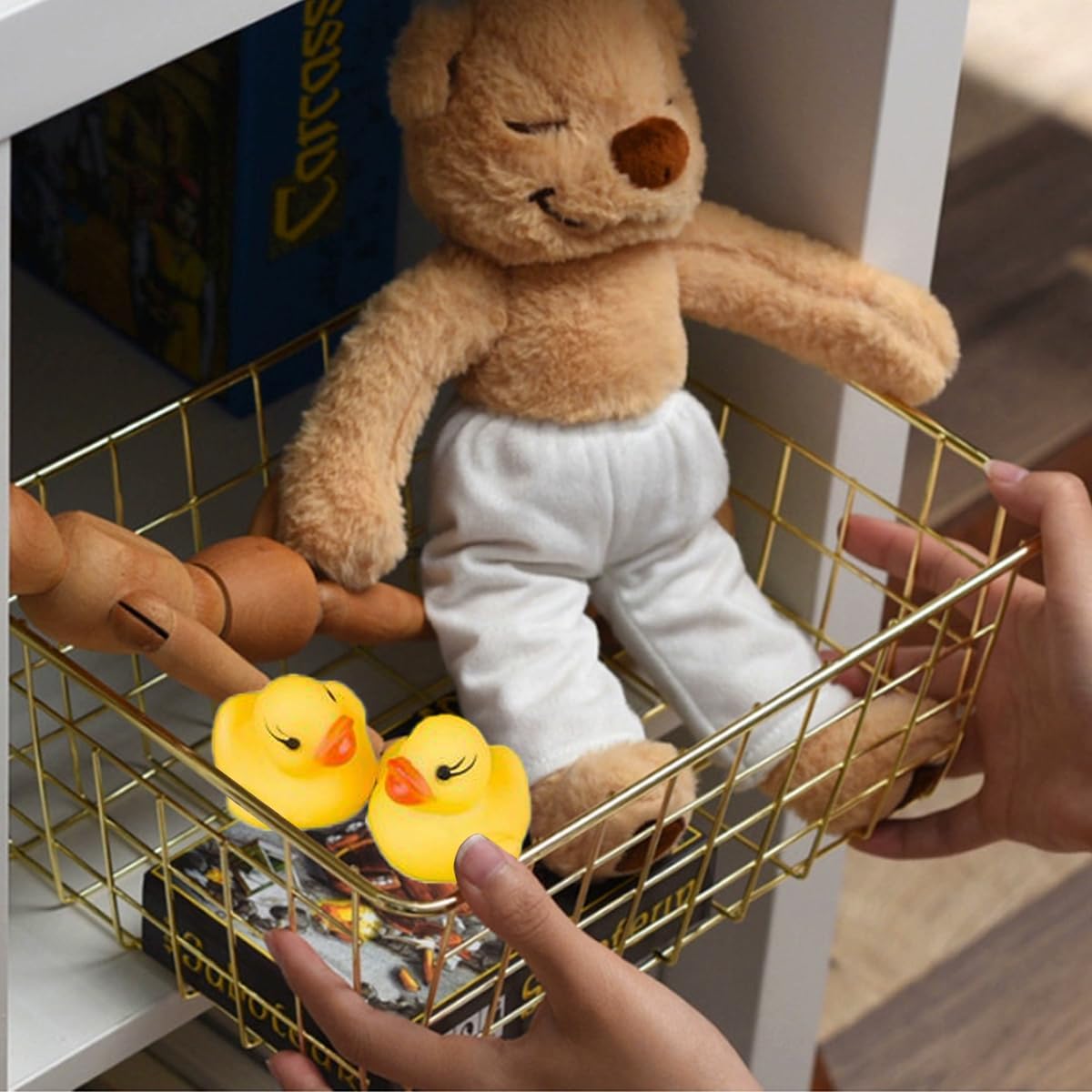 4 Pack Gold Wire Baskets for Organizing Office Wire Storage Basket Gold Metal Storage Baskets for Kitchen Cabinets, Bathroom, Countertop