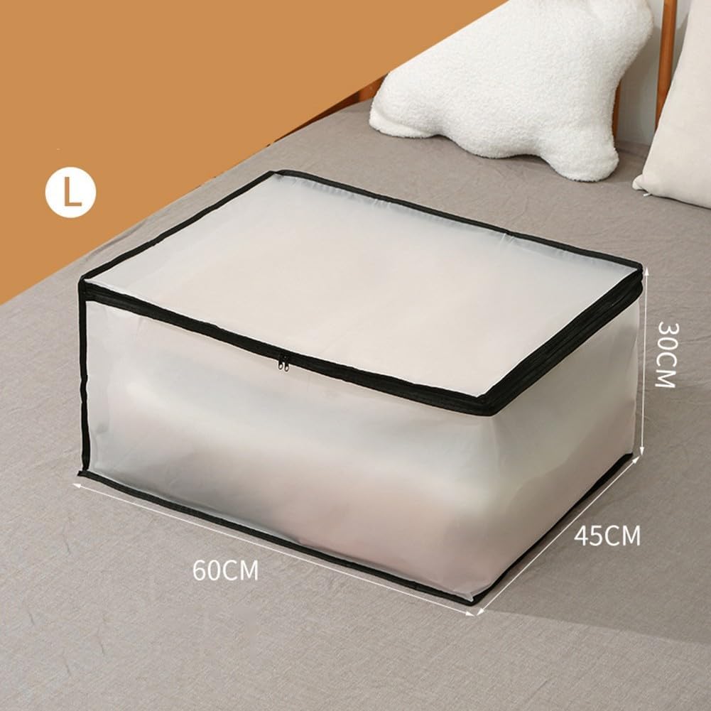 Moisture Proof Quilt Storage Bag - Translucent Visible Clothing Storage Box, Humidity Resistant Blanket Container for Seasonal Under Bed Closet Clothes Organization(L)