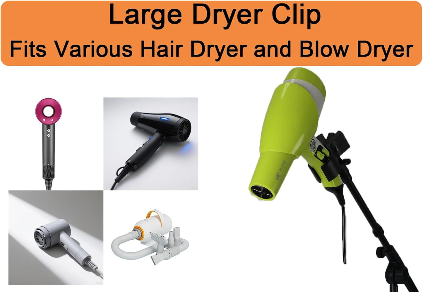 Blow Dryer Stand Hands Free with Universal Hair Dryer Holder, Stable Heavy Duty Base, Adjustable Height 25" to 69", Free Hands to Do Other Things
