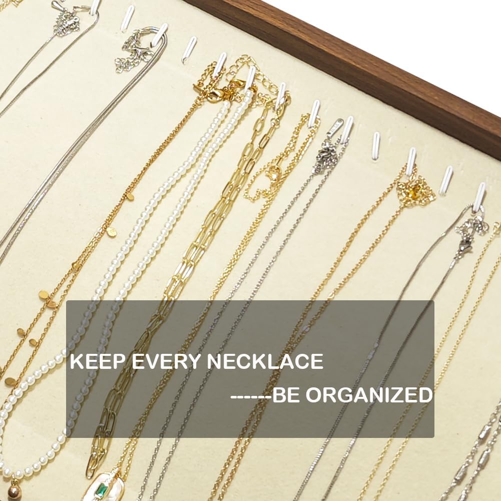 Large Jewelry Trays for Drawers Stackable Velvet Jewelry Display for Vendors Jewelry Drawer Organizer Inserts for Rings Necklace Bracelets Earrings and Studs Earrings (Beige, 20 Hooks)